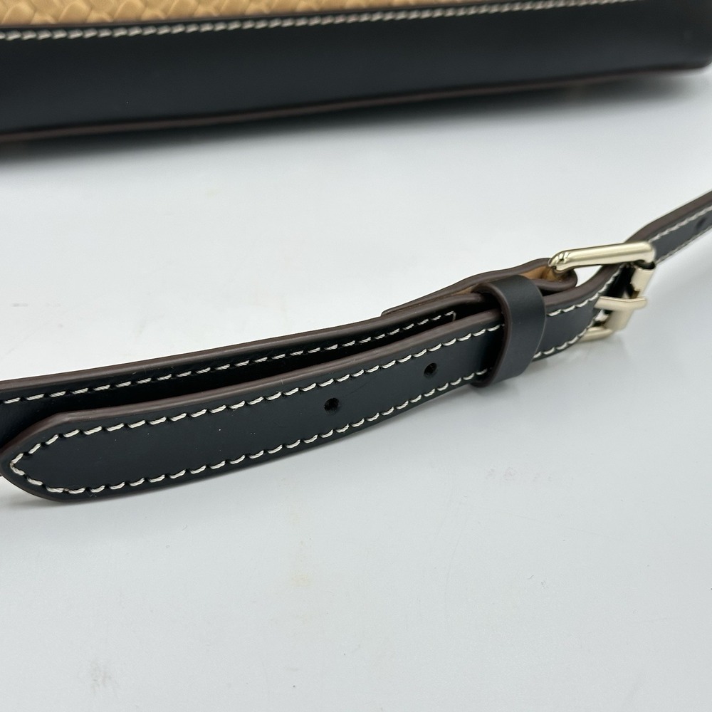 Dooney Bourke Beacon Black Brown Smooth Leather Woven Embossed Domed Satchel Bag - Picture 13 of 16